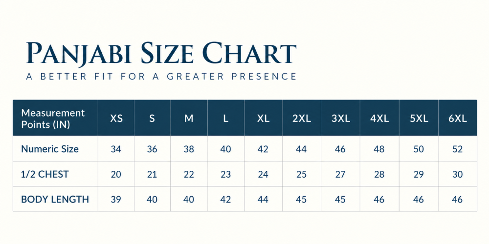 Luxury Panjabi size guide in inches